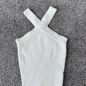 House Of Harlow Women’s Cross Back Ribbed White Sleeveless Crop Top Size XS